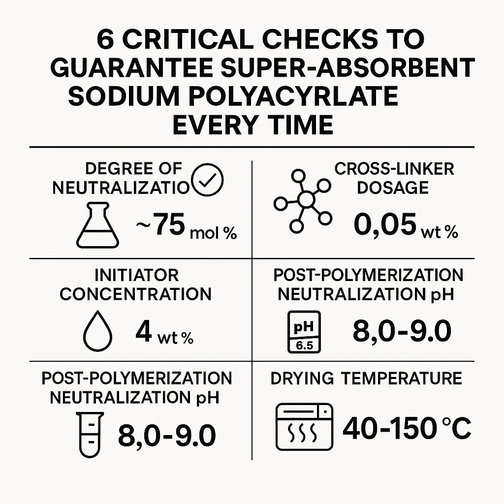 6 kritische Prüfungen, um jedes Mal superabsorbierendes Natriumpolyacrylat zu garantieren